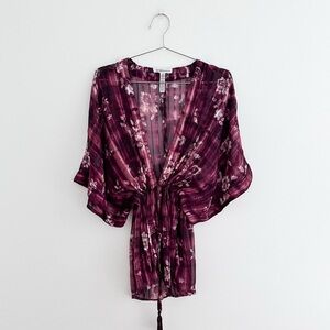 BCBGeneration Silky Boho Burgundy Floral Kimono NWOT